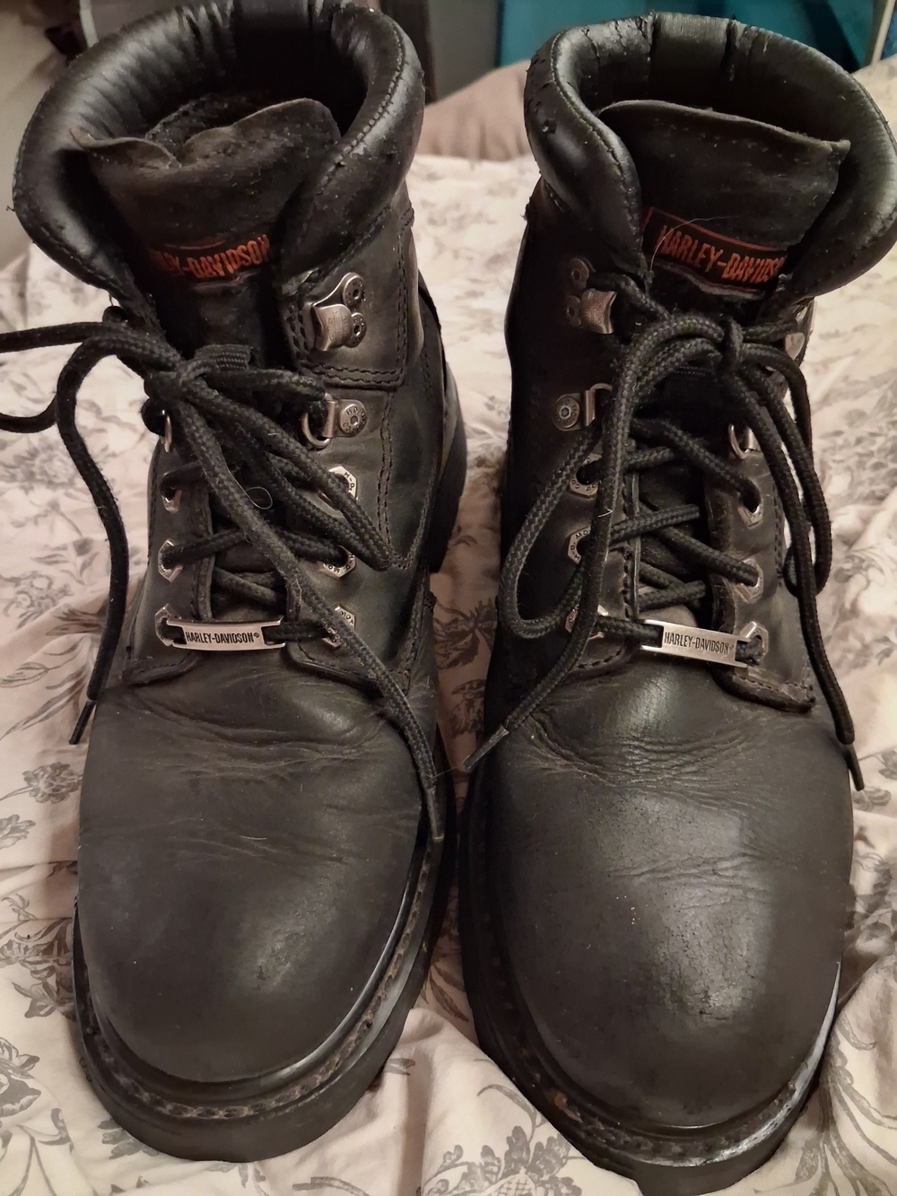 Harley-Davidson Black Leather Ankle Boots with Logo - Picture 3 of 10